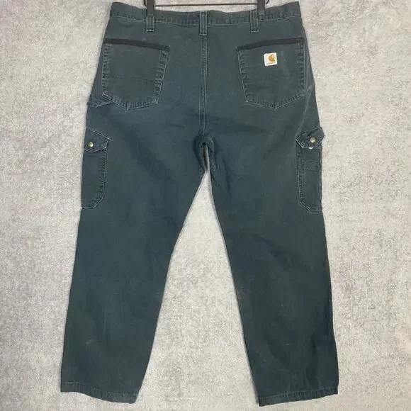 Carhartt Cargo Pants Mens 37x30 Black Relaxed Fit Double Knee Workwear Utility - Picture 7 of 16